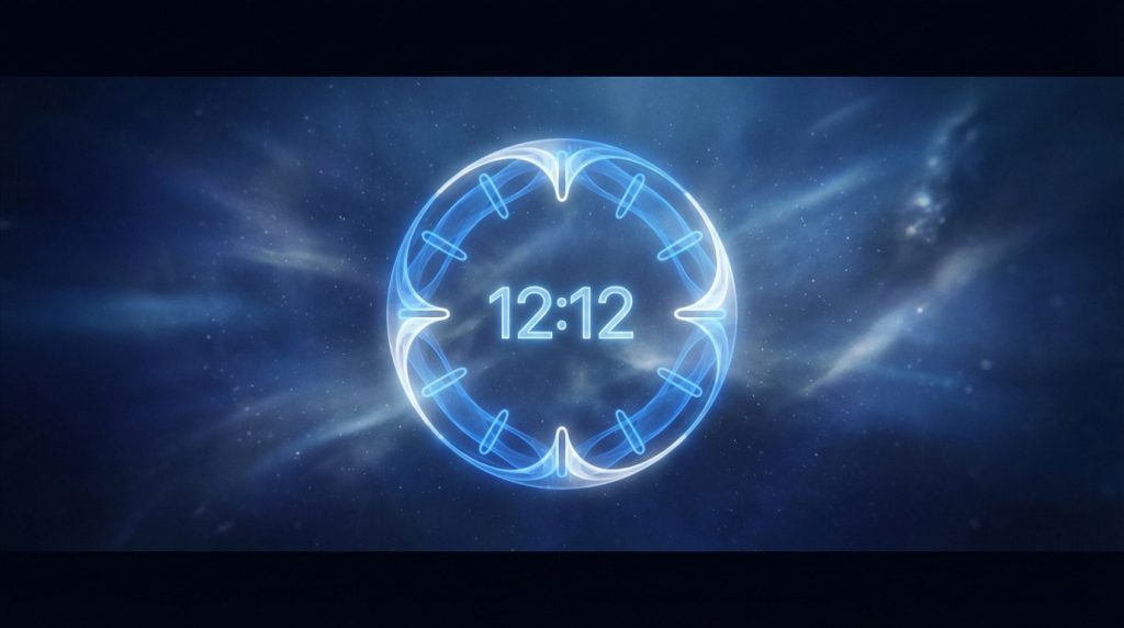Illustration of the mirrored hour 12h12 symbolizing synchronicity and success in life and love