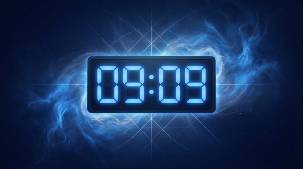 Illustration of the mirrored hour 09h09 symbolizing spiritual awakening and intuition guidance