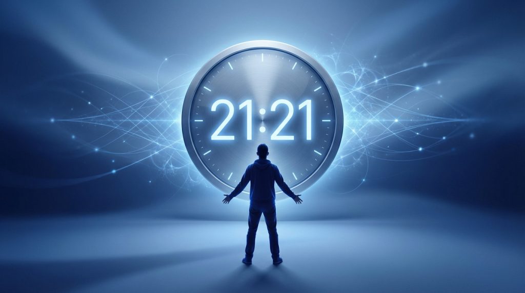 Heure miroir 21h21 symbolisant le succès et l'accomplissement des projets