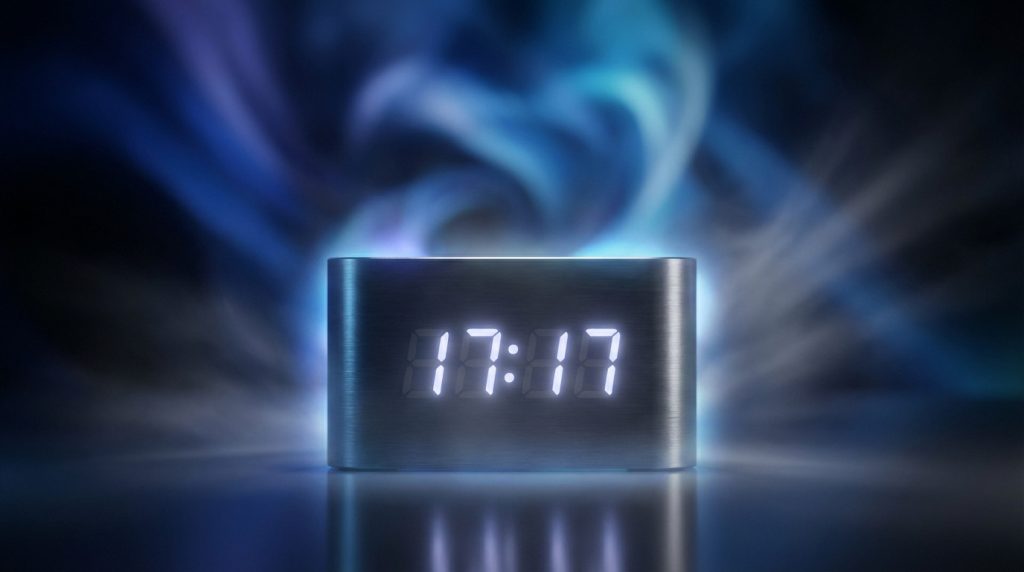 Heure miroir 17h17 symbolisant synchronicité et guidance angélique pour la chance et la créativité