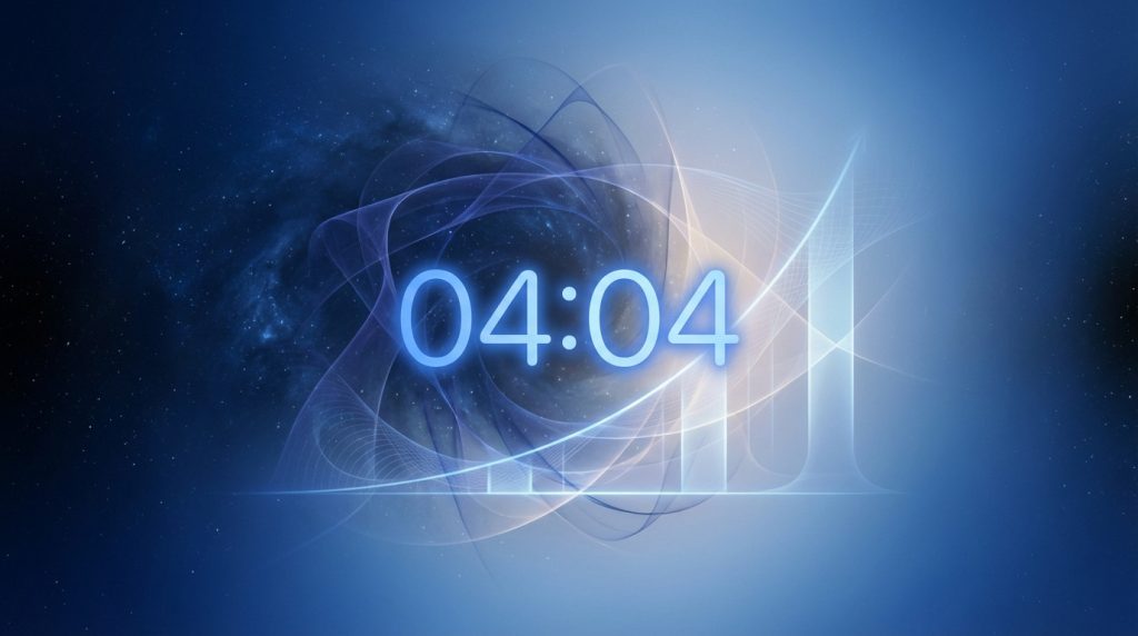 Horloge affichant 04h04, symbole de réussite et de stabilité, avec le chiffre 8 en arrière-plan