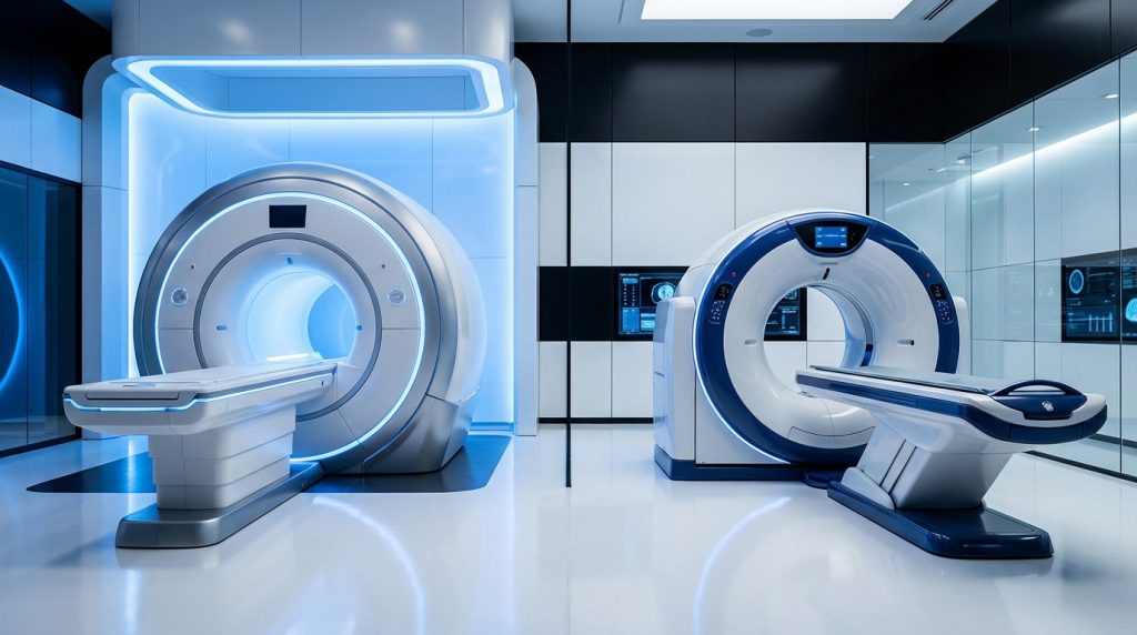 IRM et scanner comparés, illustrant les différences technologiques entre rayons X et aimants