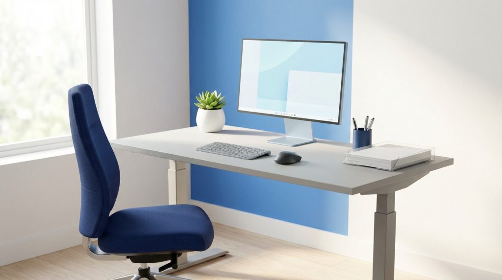 Bureau ergonomique assis-debout avec éclairage optimal pour le confort et la productivité