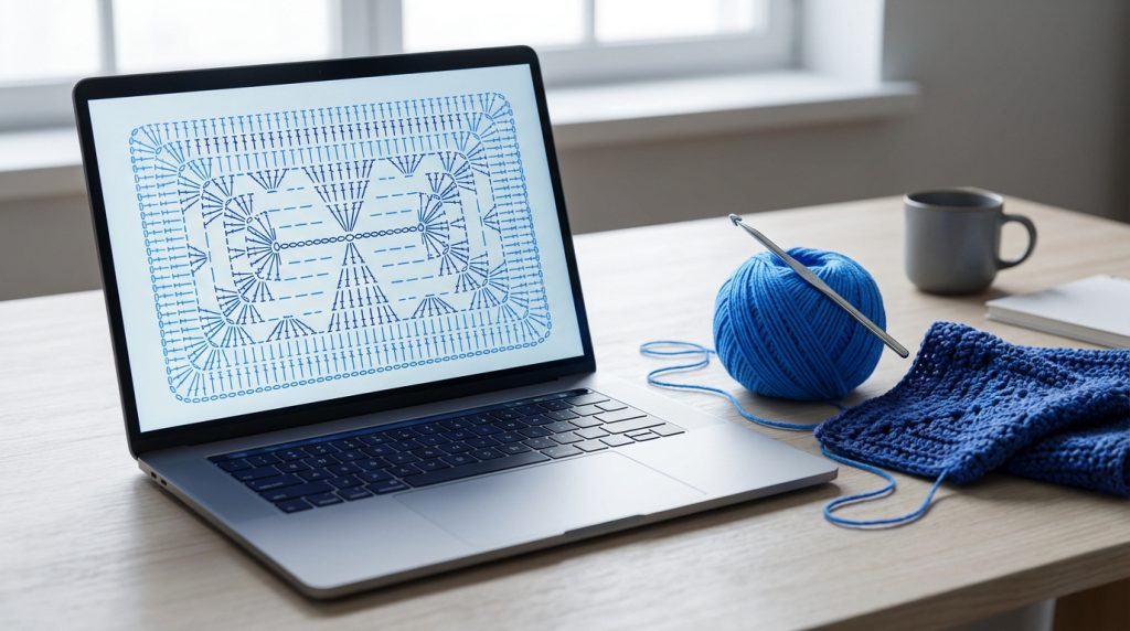 Crochet workspace on Mac with Stitch Fiddle and MacStitch software displayed