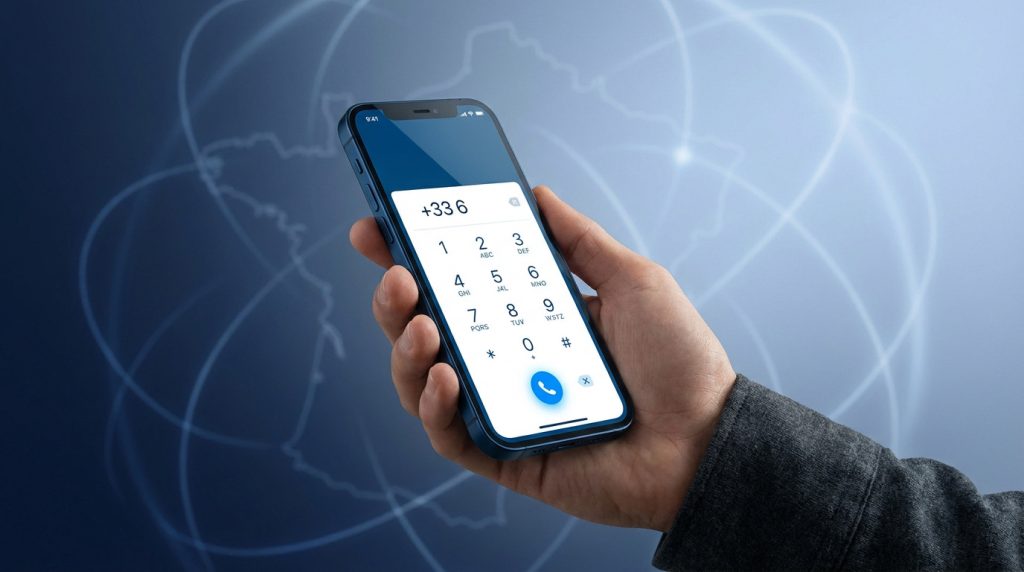 Illustration of international dialing codes with +33 for France and mobile numbers