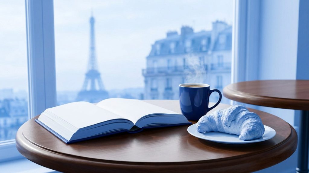 Illustration of French culture blending tradition and modernity, showcasing culinary arts and artistic expression