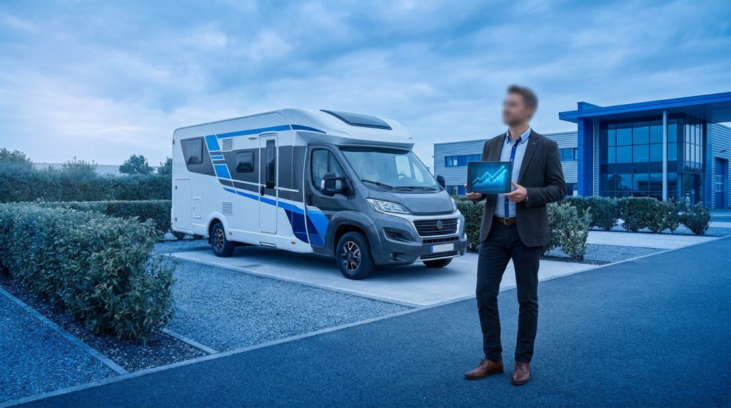 Aire de camping-car avec voyageurs profitant de services modernes en 2026