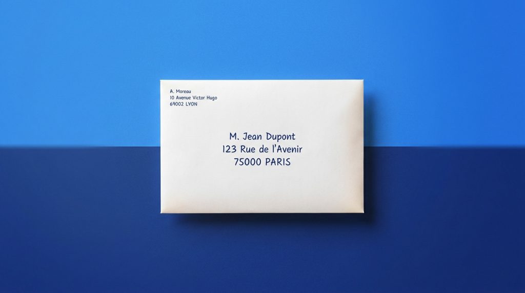 Exemple d'enveloppe avec adresse conforme aux normes postales