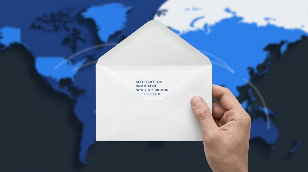 Exemple d'adresse anglaise formatée selon les normes Royal Mail