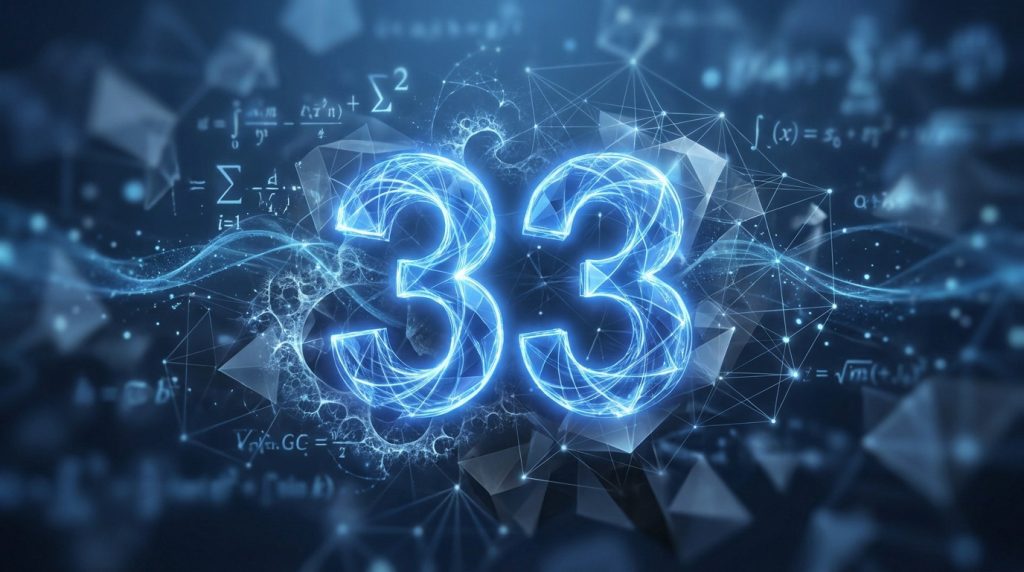 Le nombre 33 symbolisant la fusion entre mathématiques et spiritualité dans un design graphique