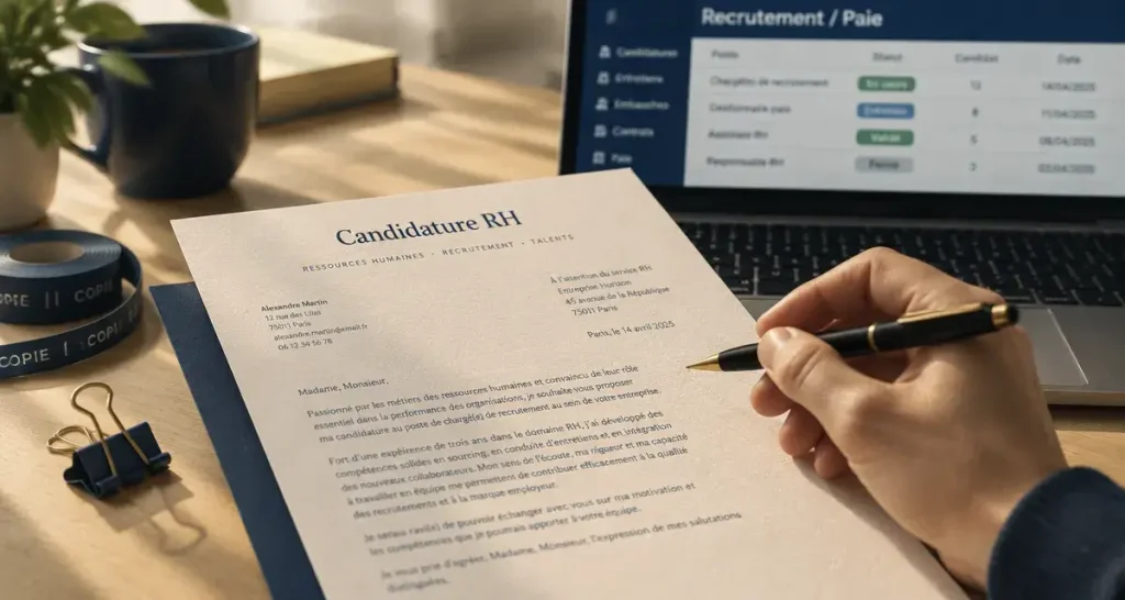 Lettre de motivation ressources humaines RH sur bureau